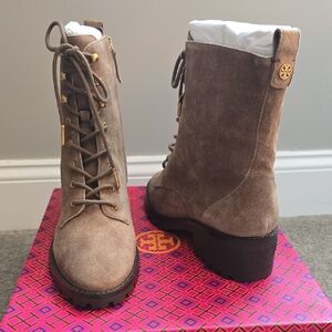 Tory Burch Women's Lace-Up Tan Suede Boots